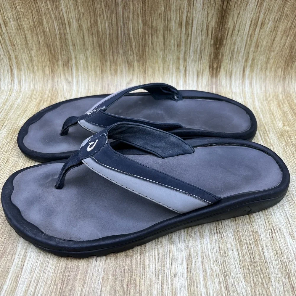 Olukai Ohana Flip Flops Men's Size 12 Black Gray Water Resistant Sandals
